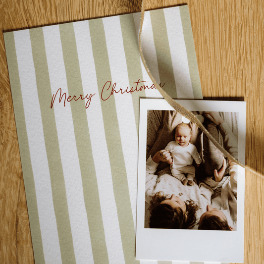 Kerstkaart met foto & lint - set van 10